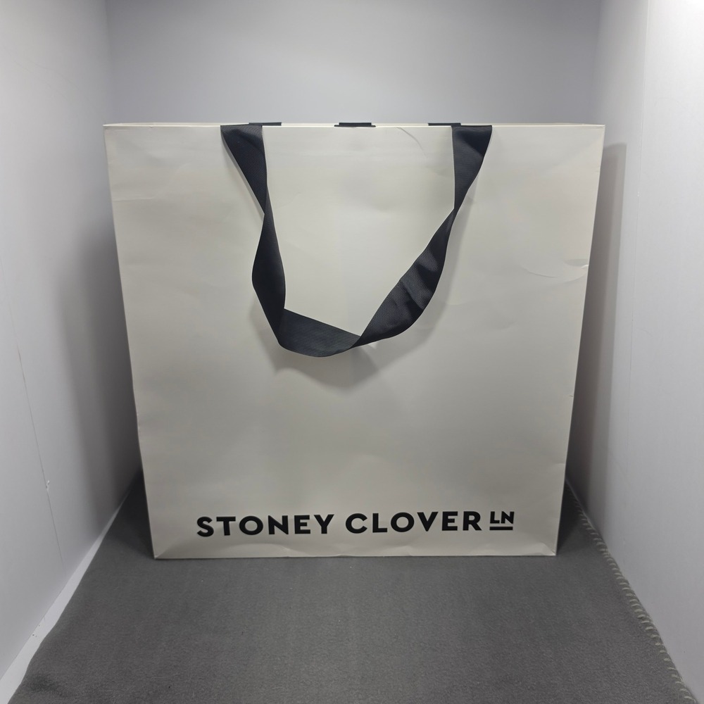 Stoney Clover Lane Large White Paper Shopping Bag Black Ribbon Handles Logo